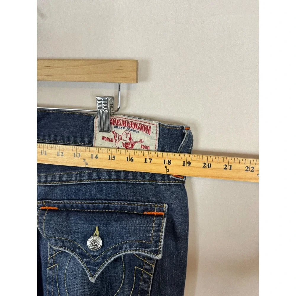 True‎ Religion Skinny Flap OM Mens Jeans 36X34 SN Body Rinse Blue Denim